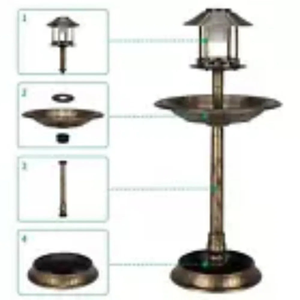 Plastic Round Bird Bath With Solar Light And Sturdy Base