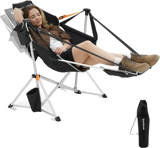Portable Folding Hammock Chair With Footrest For Outdoors 400lbs Capacity