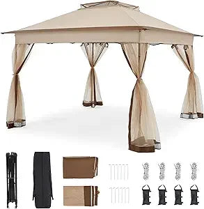 11x11 Pop Up Gazebo Tent with Mosquito Netting – Quick Set Up, Water-Resistant Outdoor Canopy for Patio, Garden, Backyard, and