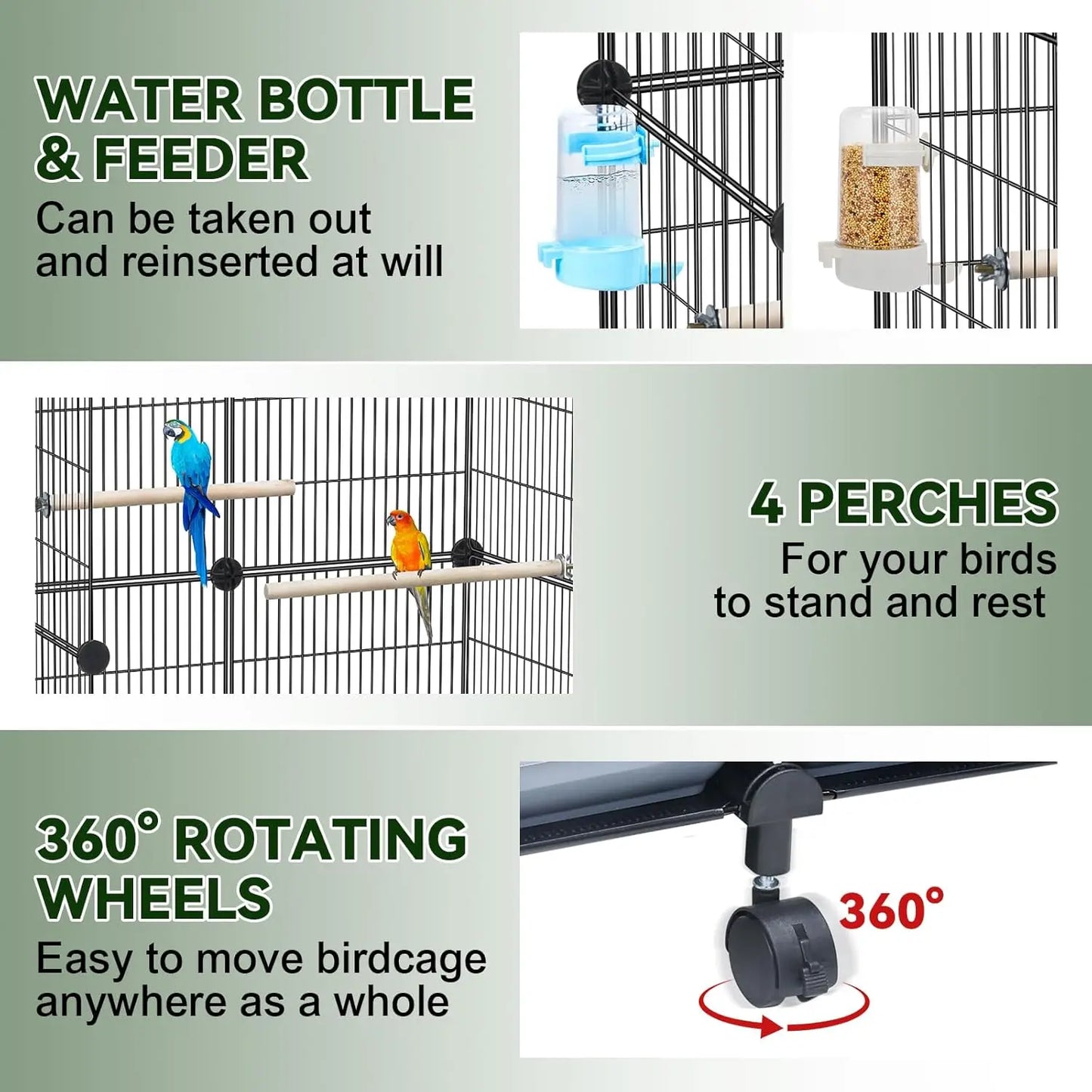 Parrot Cage With Wood Perches And SlideOut Tray Access