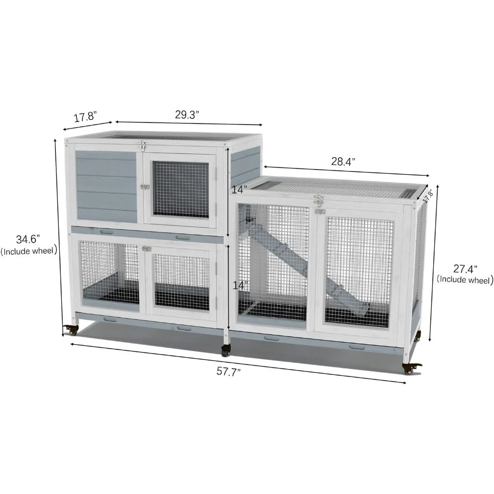 Wooden Indoor Bunny Hutch On Wheels For Small Animals