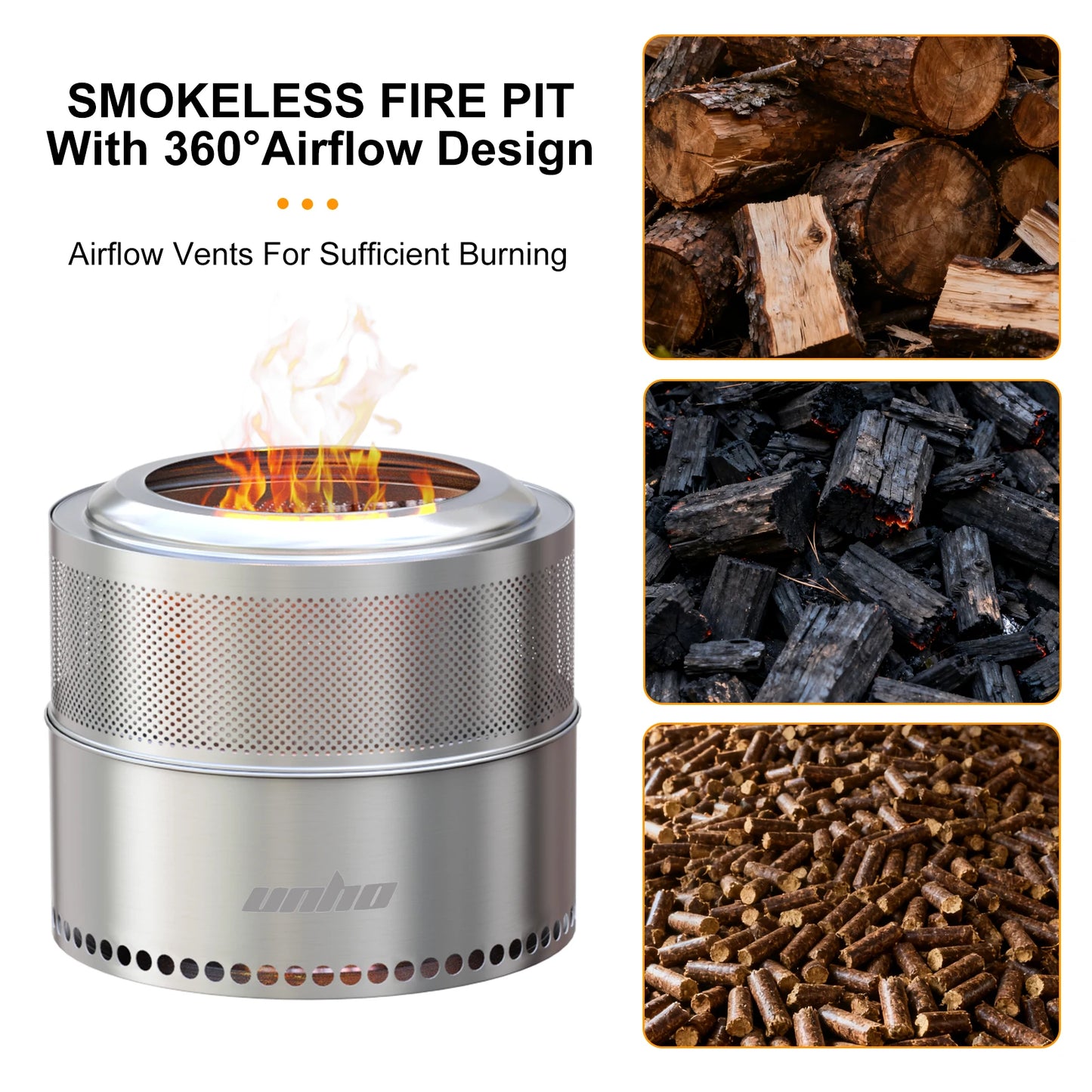 Wood Burning Fire Pit Stainless Steel Smokeless Portable Carry Bag