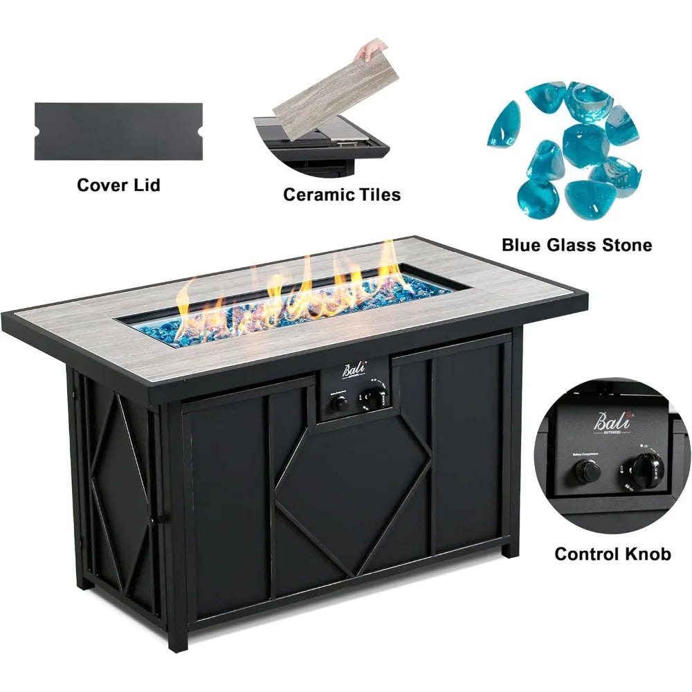 Fire Pit Table Propane Gas Firepit Rectangular Fire Table 42In 60,000 BTU for Outside Patio Backyard Deck Balcony