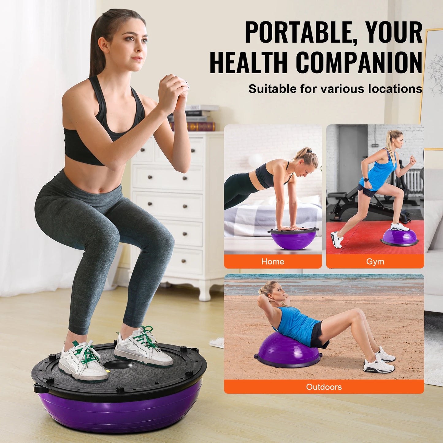 Half Exercise Ball Trainer With Resistance Bands Home Fitness