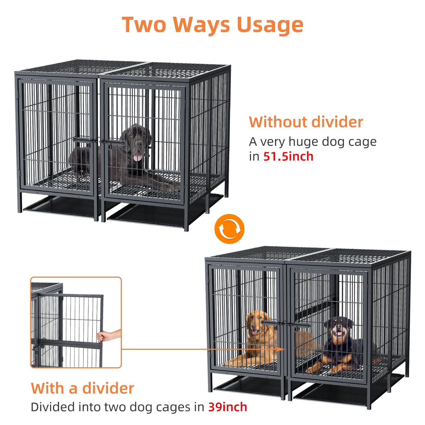 BINGOPAW Heavy Duty Dog Crate With Removable Divider