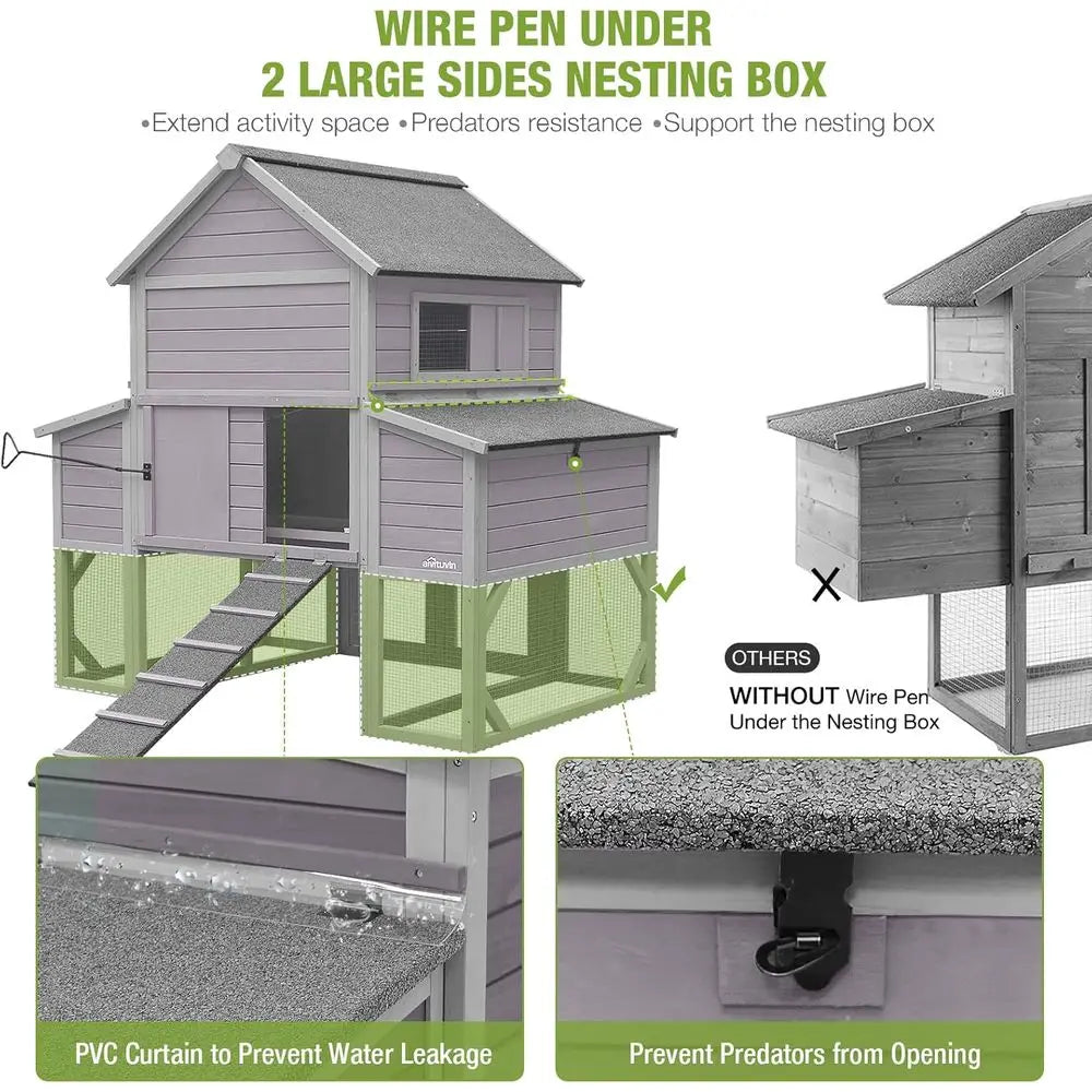 Wooden Chicken Coop With Run And Nesting Boxes For 10 To 15 Chickens