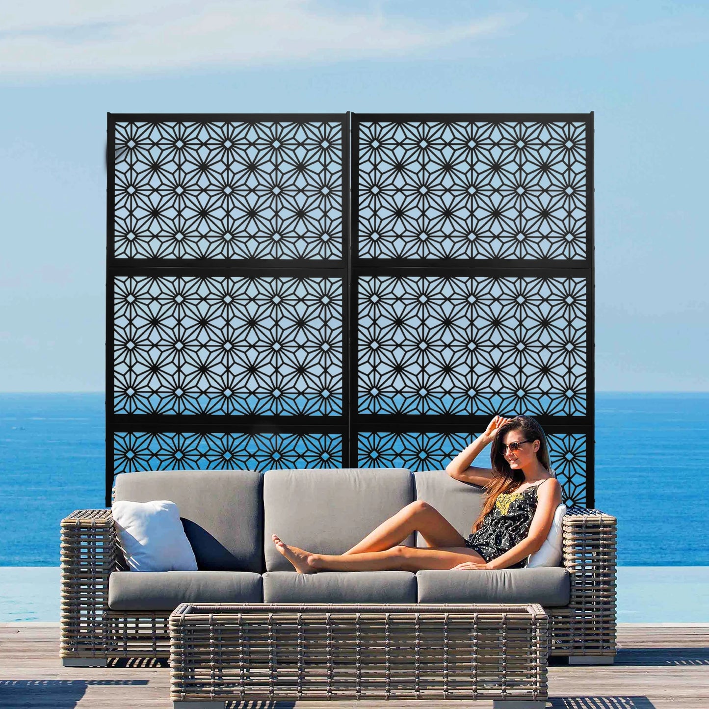 Outdoor Privacy Panel Freestanding Metal Screen With Stand