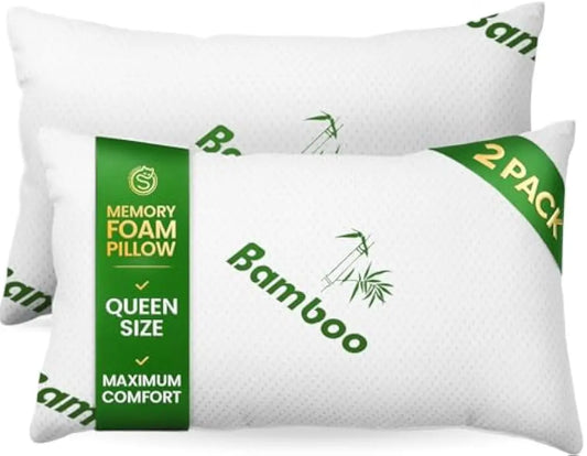 Shredded Memory Foam Pillows Set of 2 with Bamboo Cover