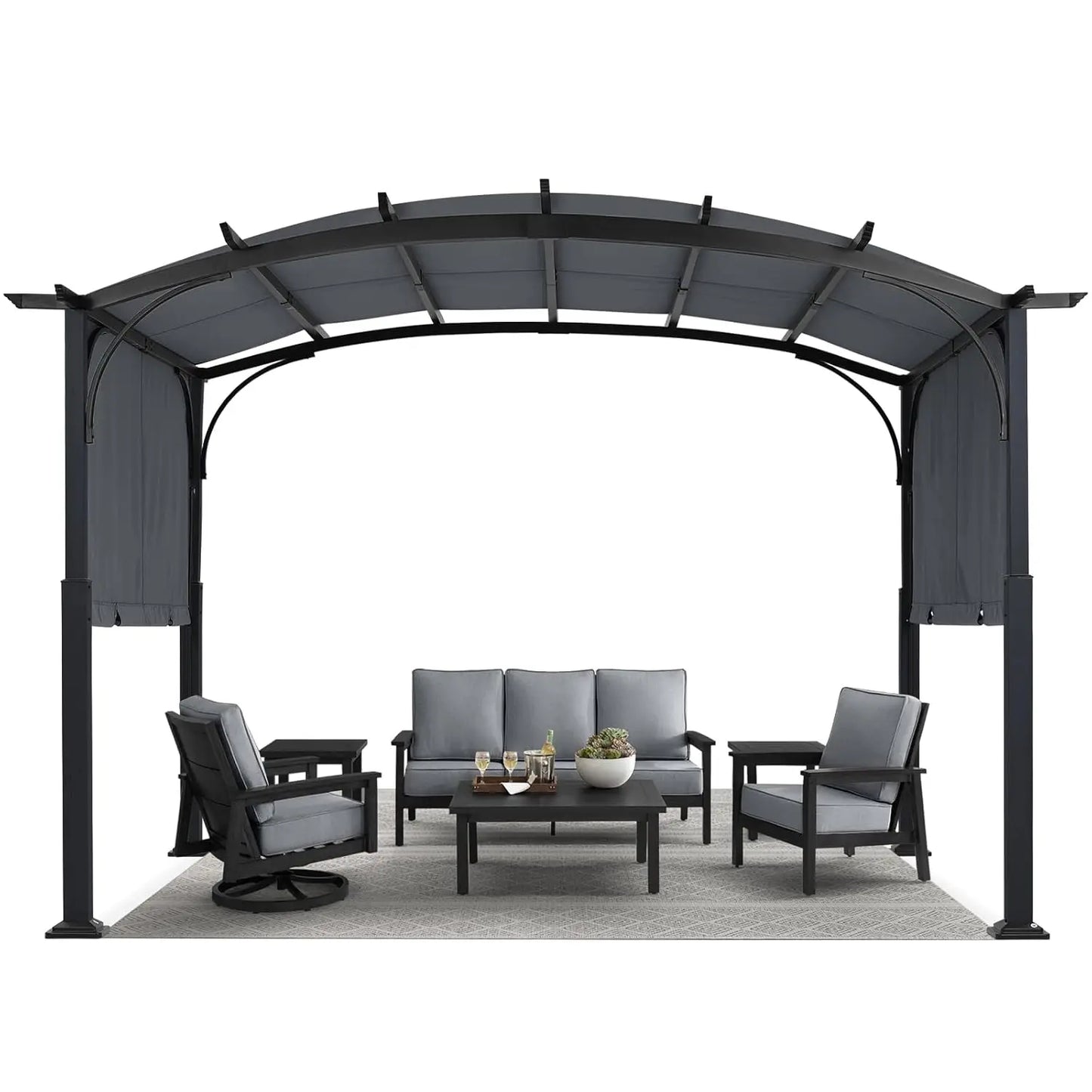 Outdoor Retractable Pergola with Sun Shade Canopy Metal Frame Garden Patio Shelter, Custom