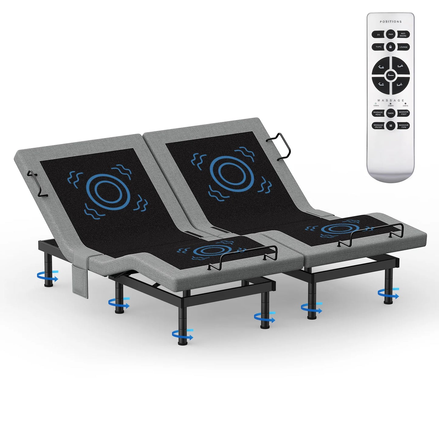 Furgle Twin Split King Size Adjustable Bed Base Frame with Massage Silent Double Motor with Wireless Remote Control Bedroom