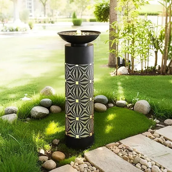 Metal Bird Baths for Outdoors 36 H, Outside Garden Birdbath & Water Fountain with LED Lights, Water Feature