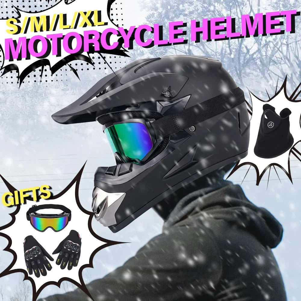 Off Road Motorcycle Full Face Helmet Set Goggles Mask DOT