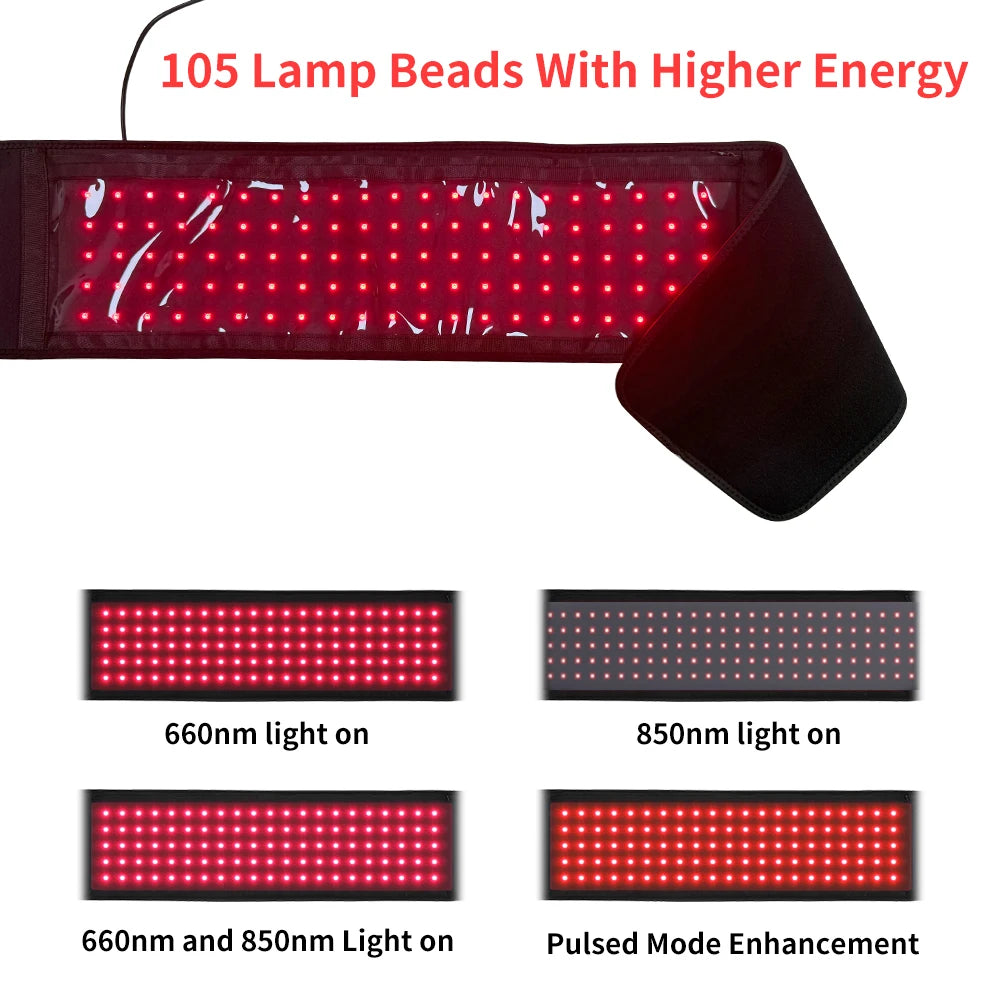 Red Light Blet Infrared Light Wrap for Body Pain Relief for Waist Back Stomach Muscle Repair, Decrease Inflammation, Speed Heal