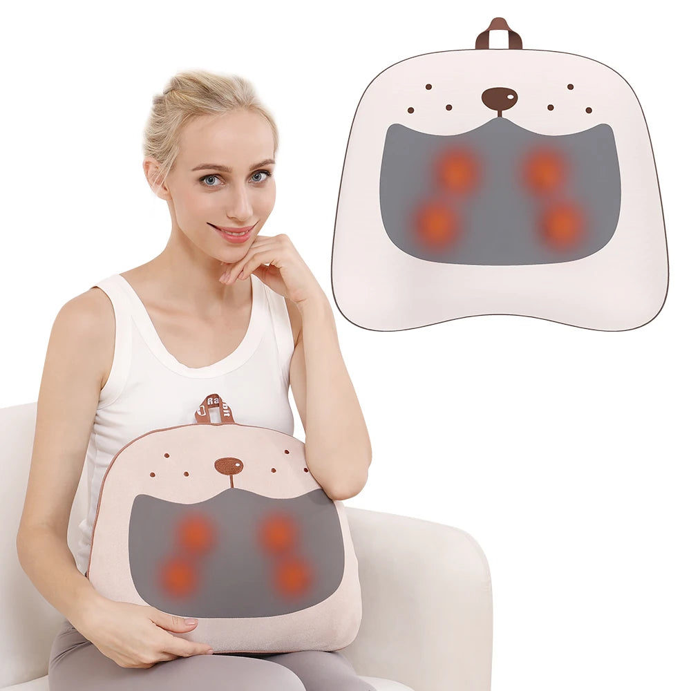 Back Neck Massager Electric Waist Massager Heated Vibration Lumbar Muscle Massage Relaxation Pain Relief Massage Throw Pillow