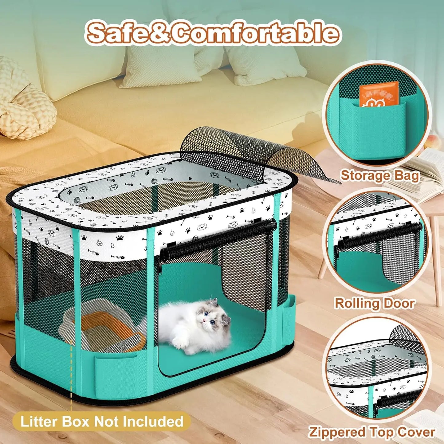 Foldable Pet Playpen with 8-Rod Stability, Indoor/Outdoor Use for Cats and Small Dogs, Easy Setup and Storage (32x24x22 inches)