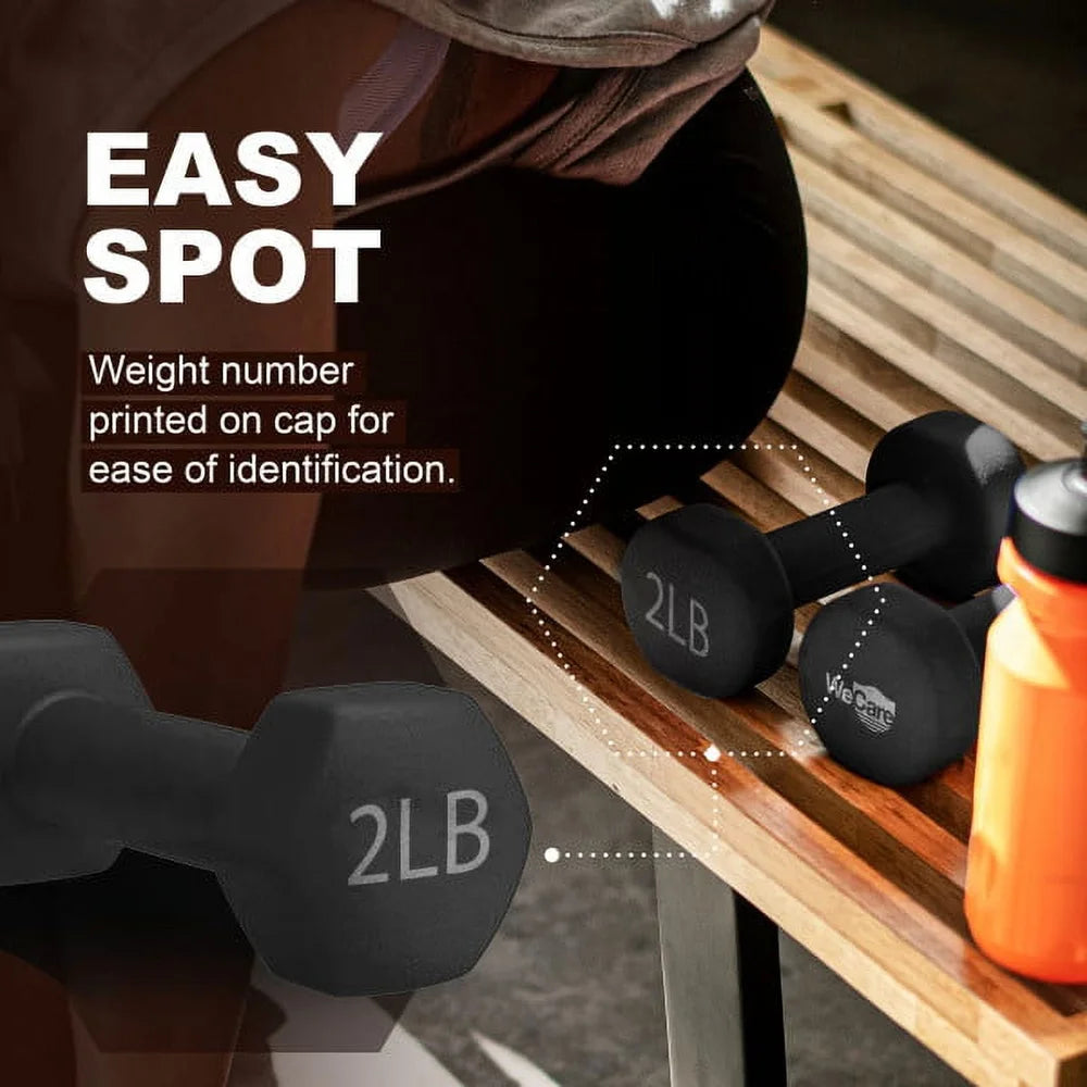 Hex Neoprene Dumbbell Pair Two Pound Anti-Slip Ergonomic Home Gym