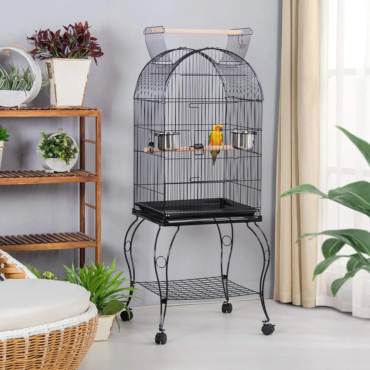 59-Inch Rolling Standing Medium Dome Open Top Bird Cage for Parrots Cockatiels Sun Conures Parakeets