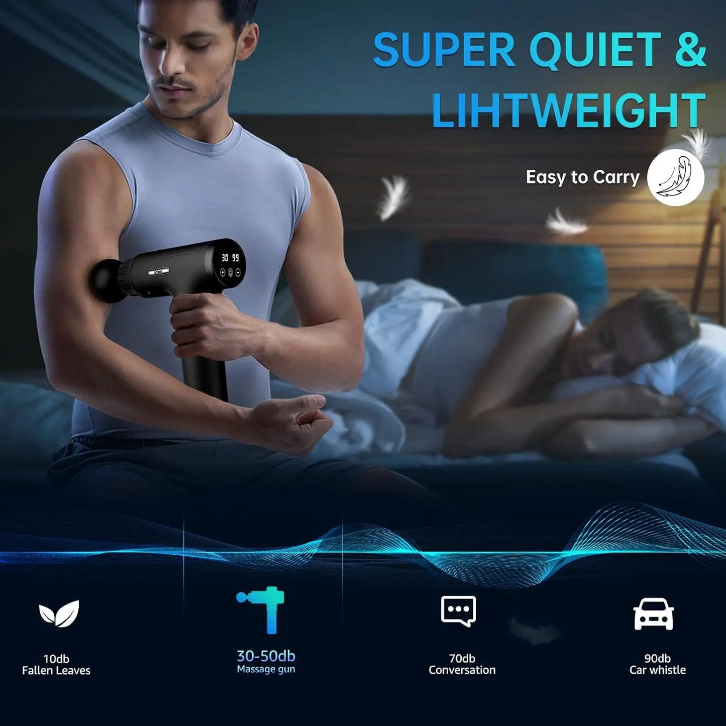 Massage Gun Deep Tissue, Handheld Back Massager for Athletes with 6 Attachments & 30 Speed, Black