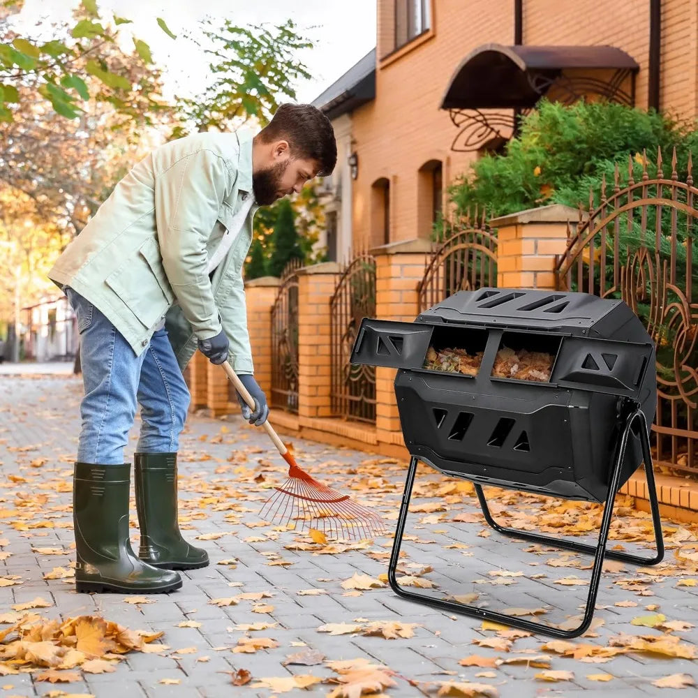 Dual-Chamber 43 Gallon Compost Tumbler Bin