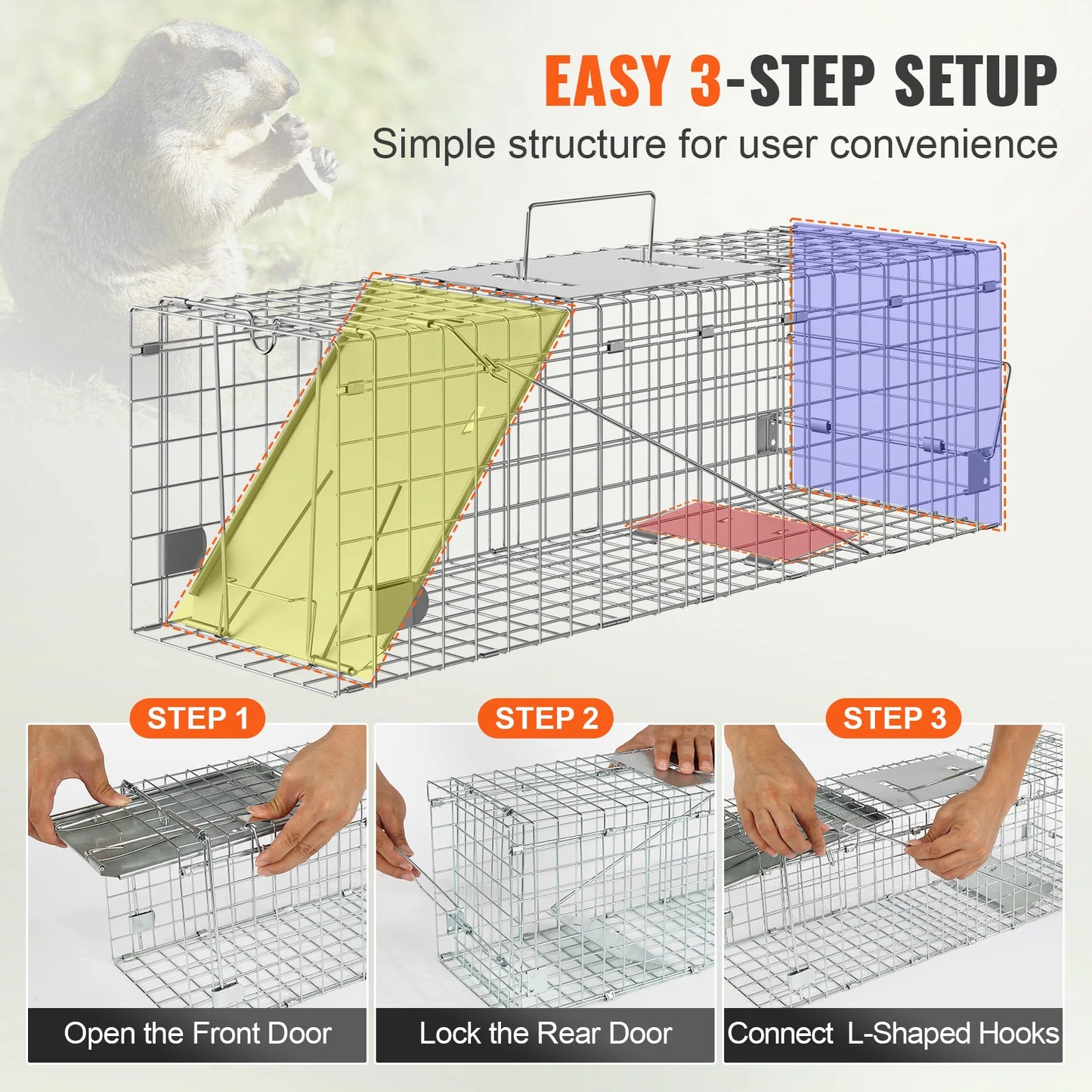 Humane Live Animal Cage Trap For Rodent And Cat Control