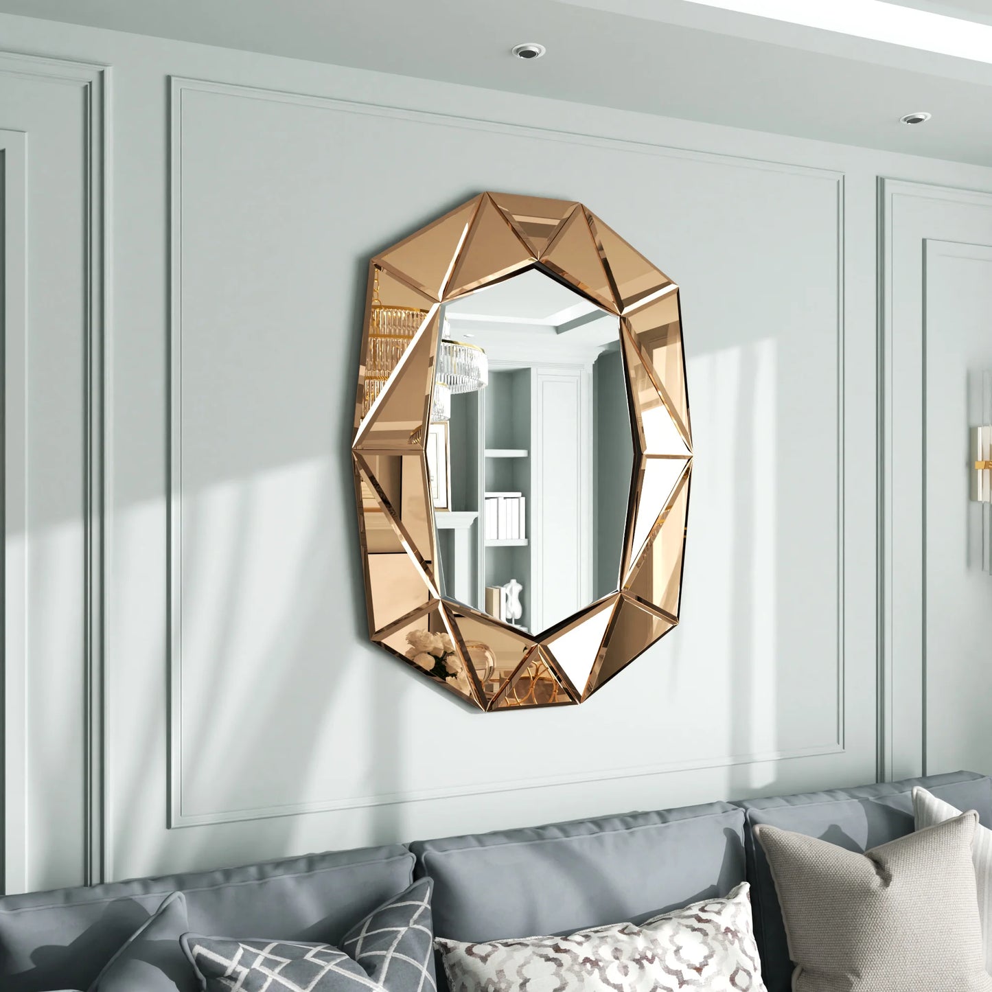 Wisfor Stylish Irregular Silver Glass Wall Mirror With Beveled Diamond Edge