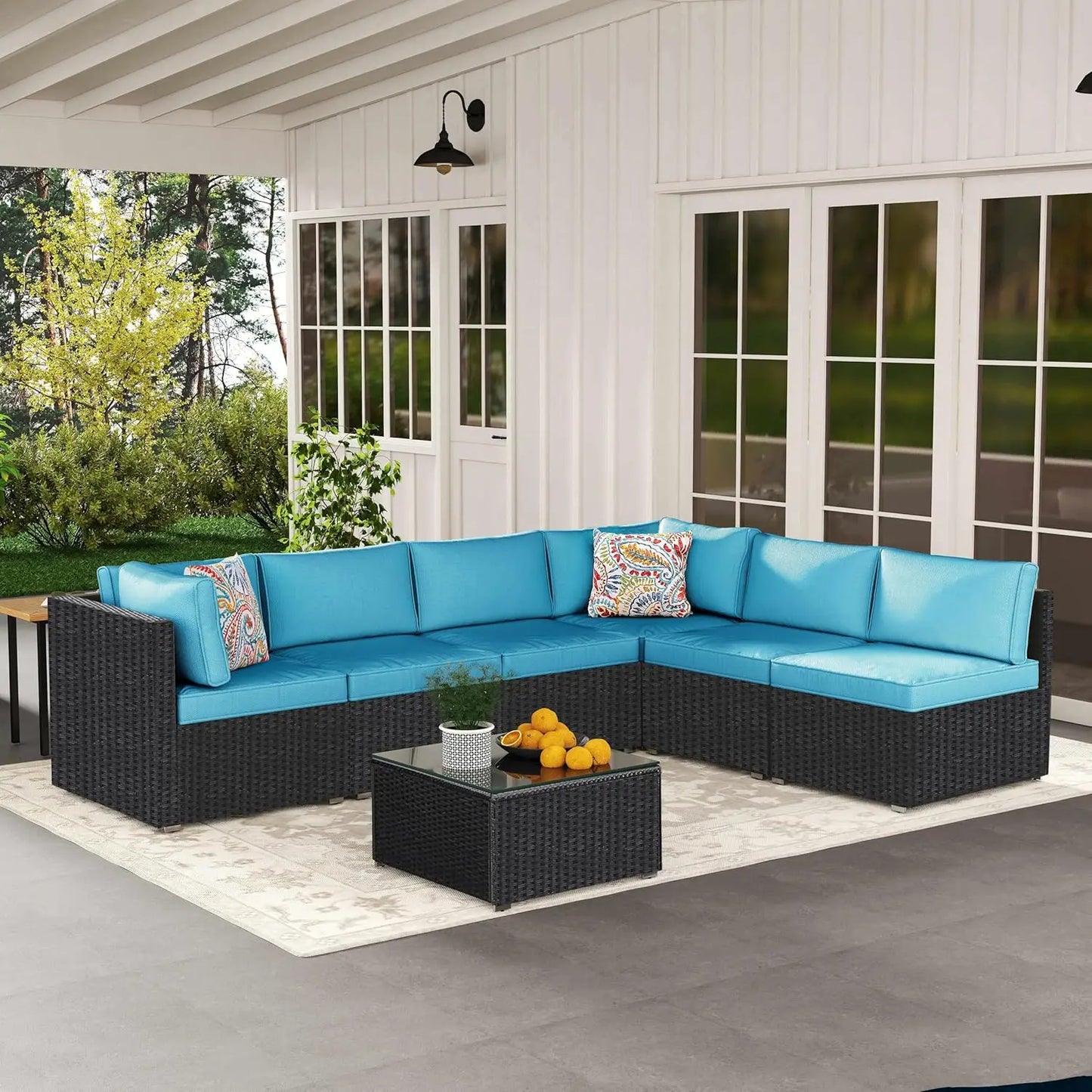 7-Piece Outdoor Patio Furniture Set Handwoven All-Weather Rattan