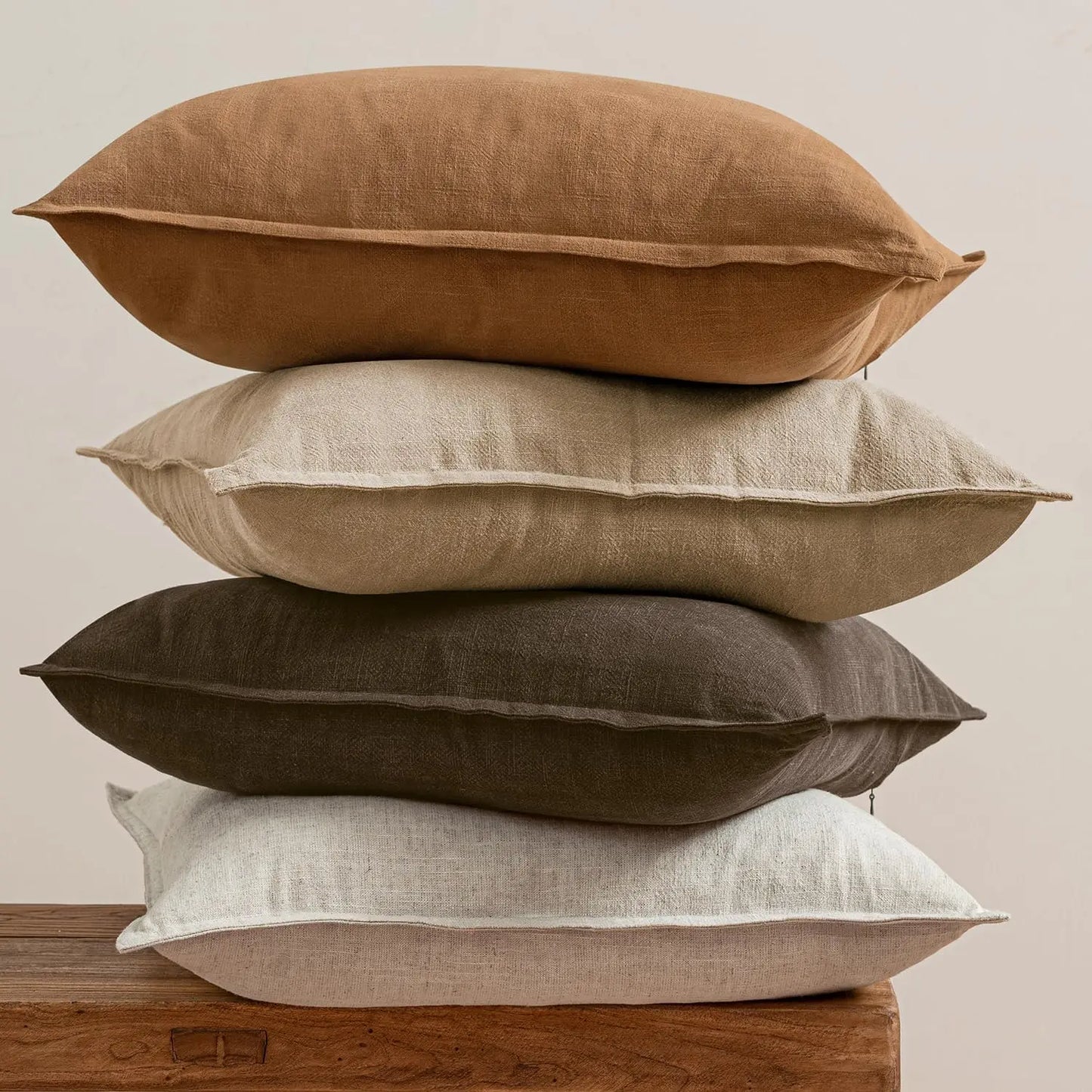 Neutral Brown Linen Pillow Covers Pack of 4, Soft Accent Boho Farmhouse Decor for Living Room Bed Sofa 20x20 Inch