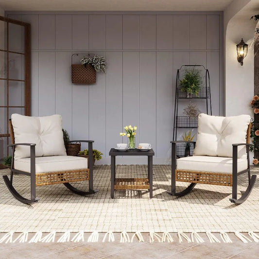 Rocking Bistro Set Outdoor Patio Furniture With Cushions And Table