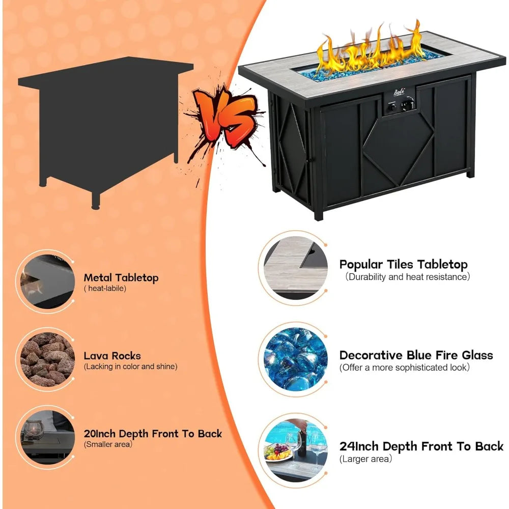 Fire Pit Table Propane Gas Firepit Rectangular Fire Table 42In 60,000 BTU for Outside Patio Backyard Deck Balcony