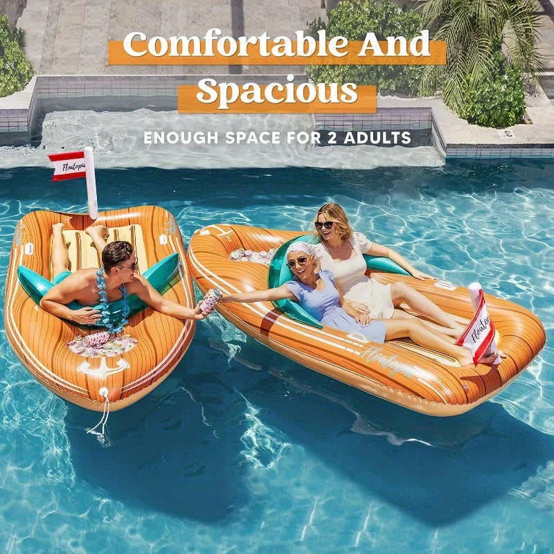 Joyfy Giant Boat Pool Float with Cooler and Tow Point