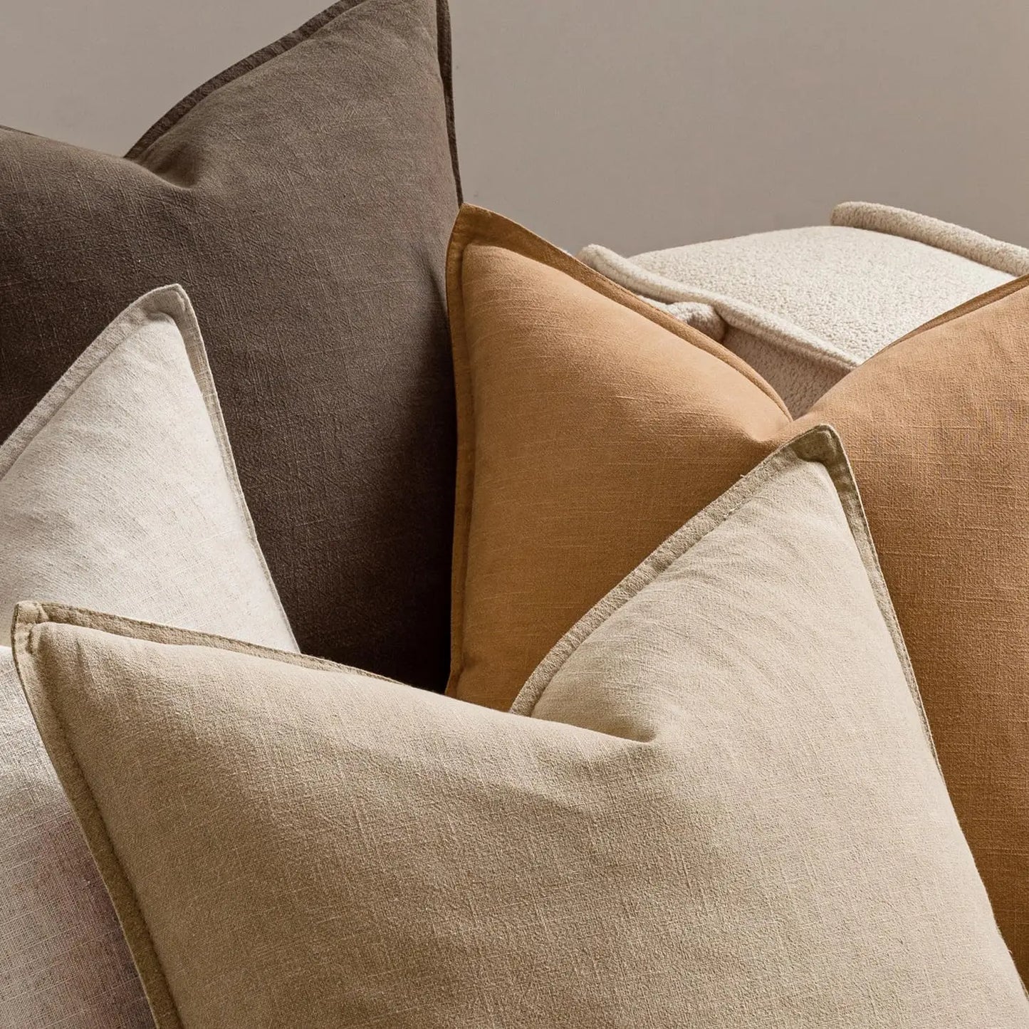 Neutral Brown Linen Pillow Covers Pack of 4, Soft Accent Boho Farmhouse Decor for Living Room Bed Sofa 20x20 Inch