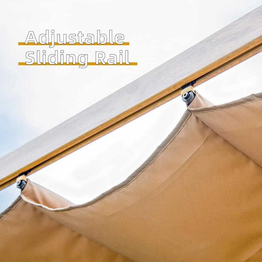 Outdoor Retractable Pergola Against Wall Sun Shade Canopy Metal Frame Patio Deck Garden Backyard Wood Look, Custom