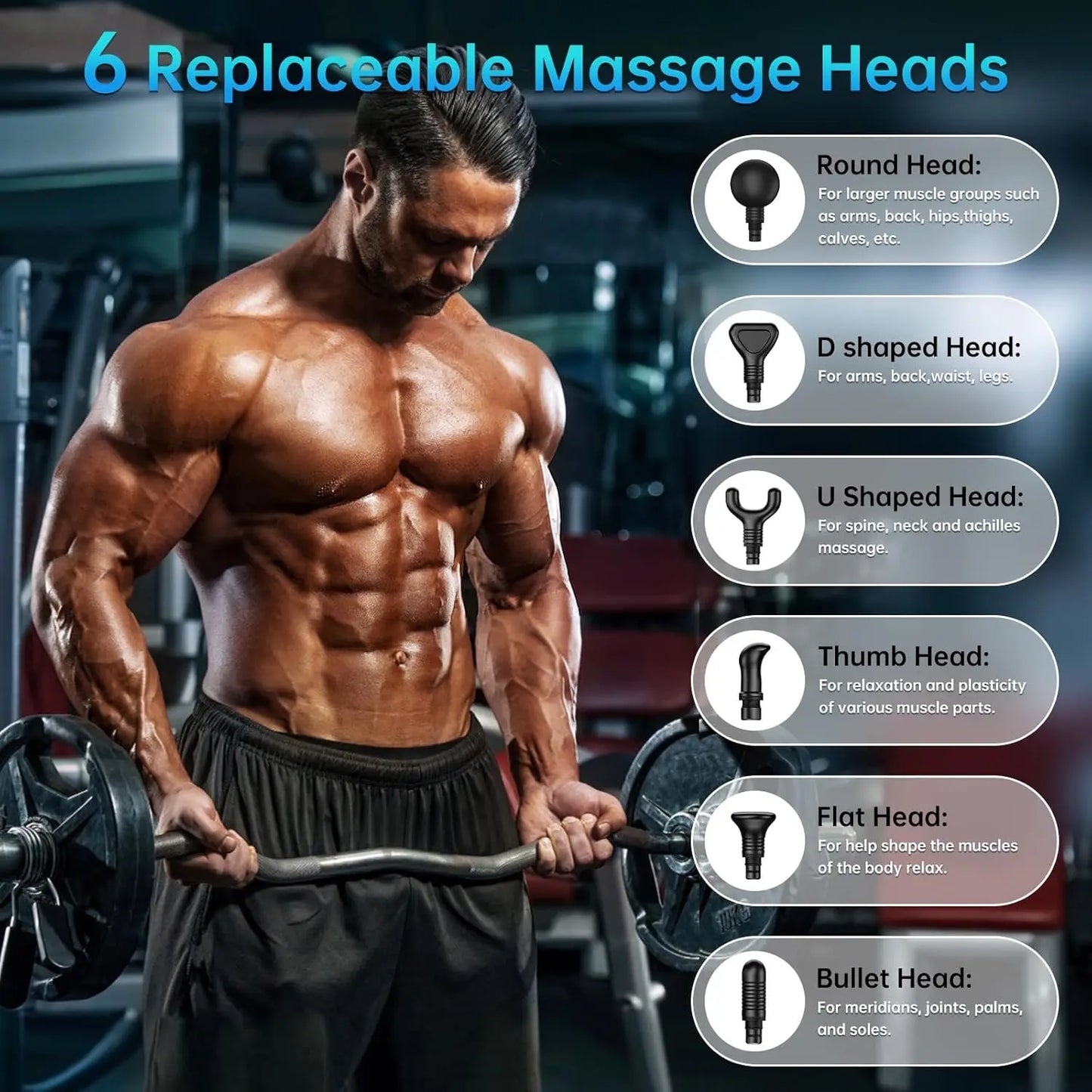 Massage Gun Deep Tissue, Handheld Back Massager for Athletes with 6 Attachments & 30 Speed, Black