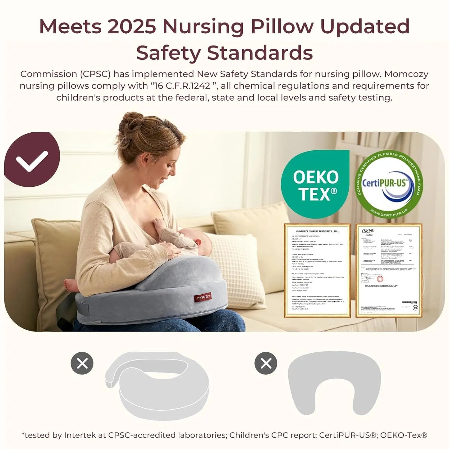 Ergonomic Nursing Pillow with Safety Fence - Firm Memory Foam, Adjustable & Washable Cover for Comfortable Breastfeeding