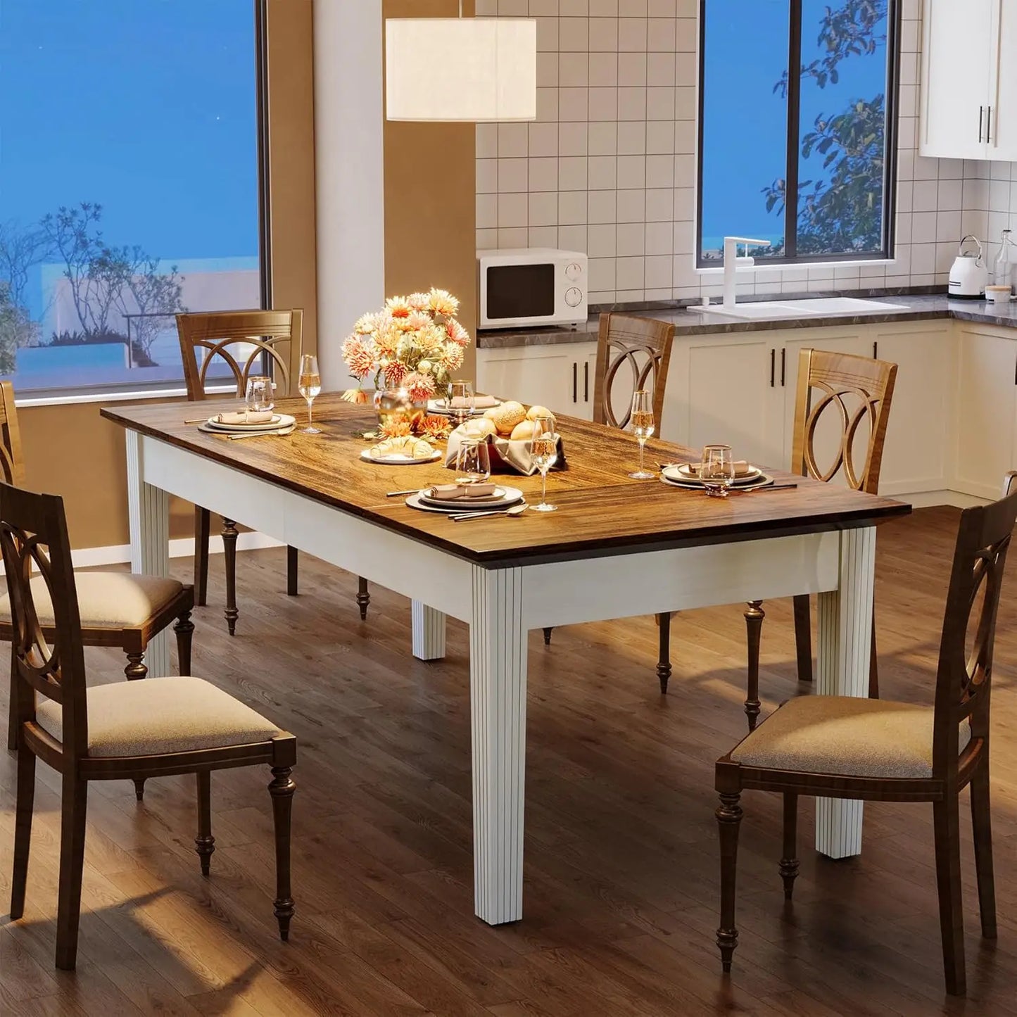 Modern Farmhouse Dining Table With Solid Wood Legs