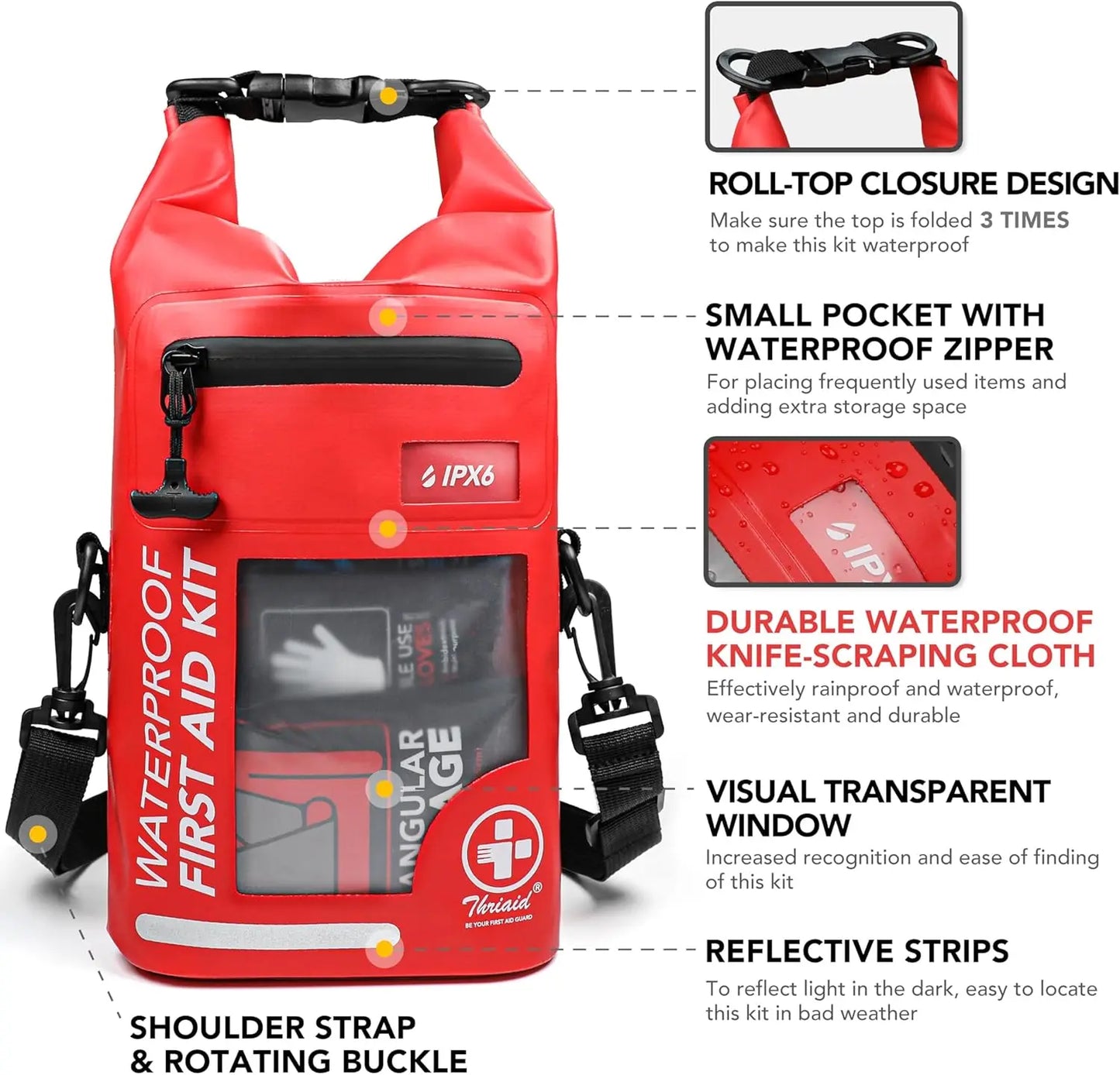250-Piece Waterproof First Aid Kit With Reflective Dry Bag Outdoors