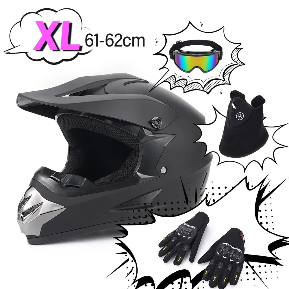 Off Road Motorcycle Full Face Helmet Set Goggles Mask DOT
