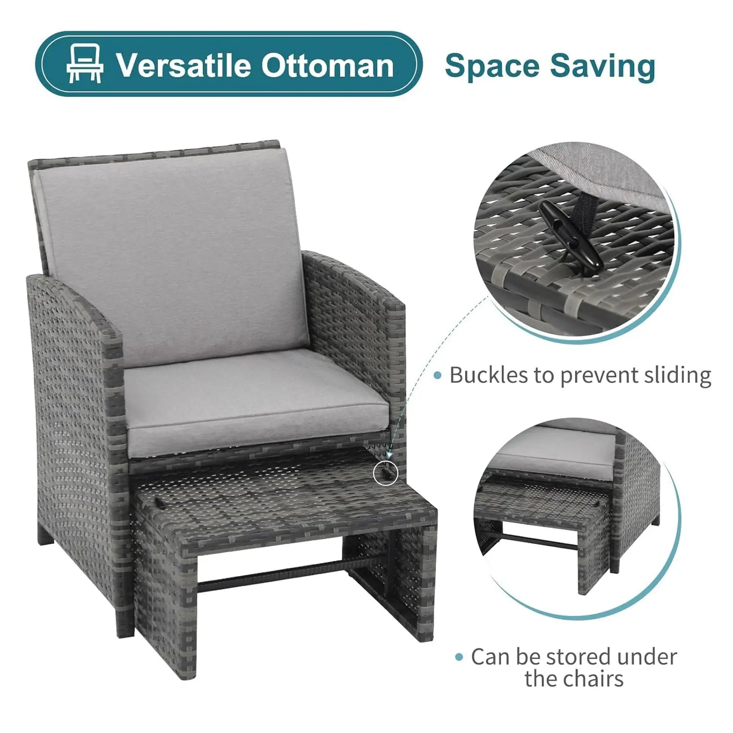 5 Piece Patio Set Wicker Outdoor Conversation Chair And Ottoman
