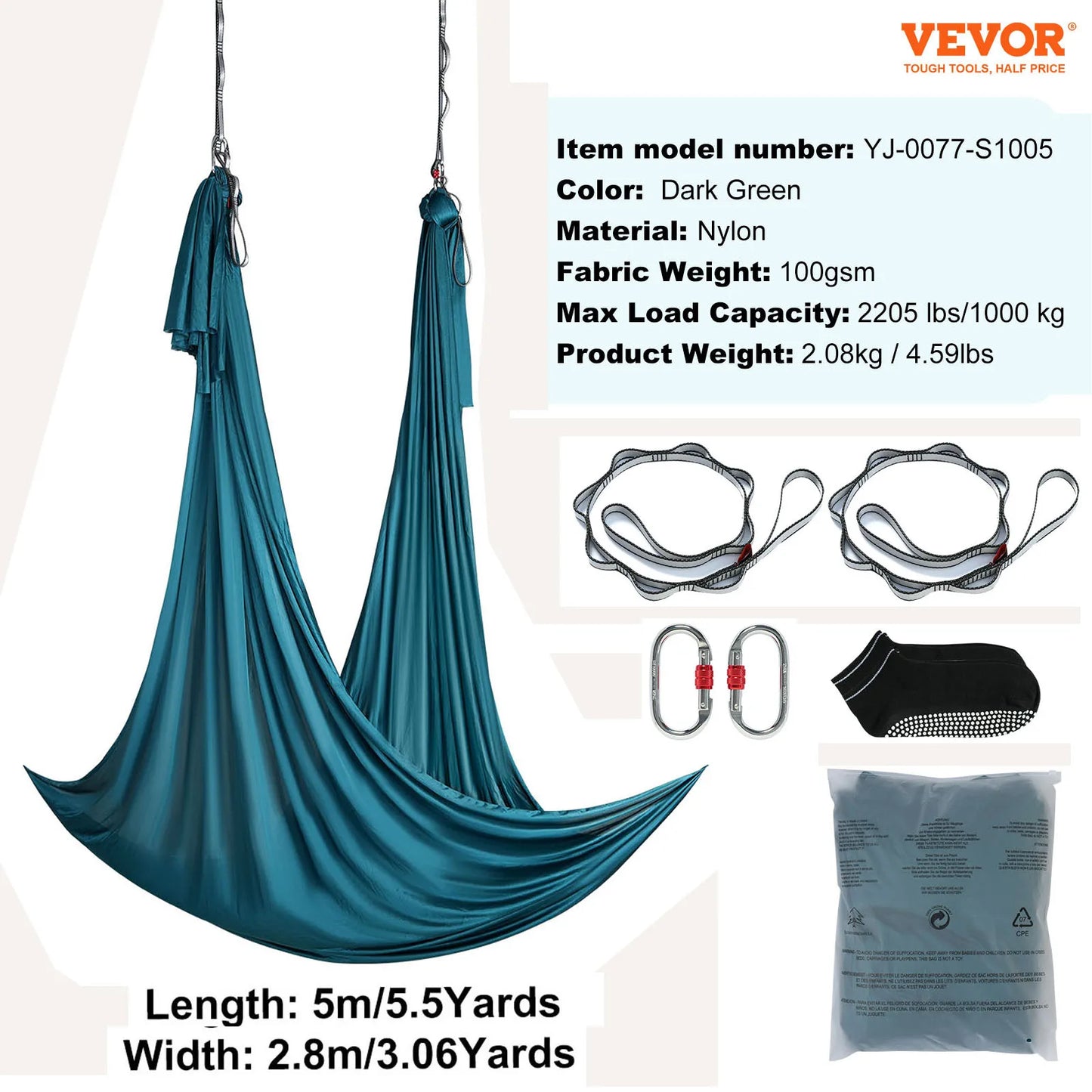 Aerial Yoga Hammock Nylon Fabric With Full Rigging Hardware