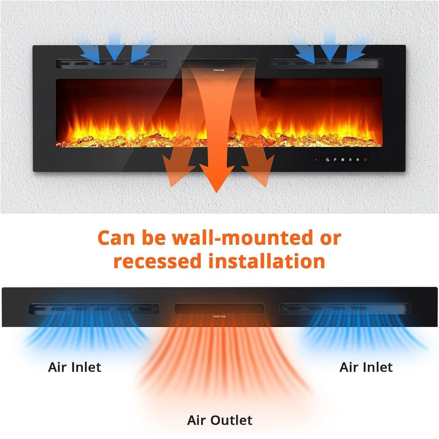 Acekool Electric Fireplace With Remote Touch Screen Wall Mount