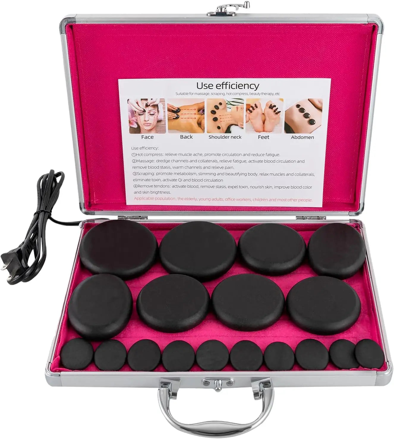 16 Pcs Hot Stones Massage Warmer Kit, Portable Hot Stones Massage Set with Heater Box for Home Spa Warming Therapy Relaxing