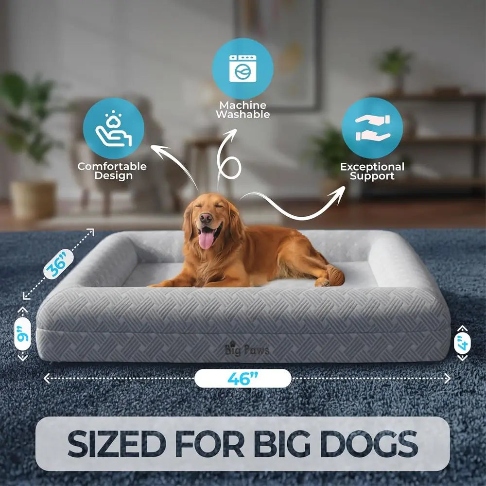 XL Orthopedic Cooling Dog Bed for Large & Senior Dogs - High-Density Foam, Waterproof, Washable, Non-Slip, Raised Bolster for Jo