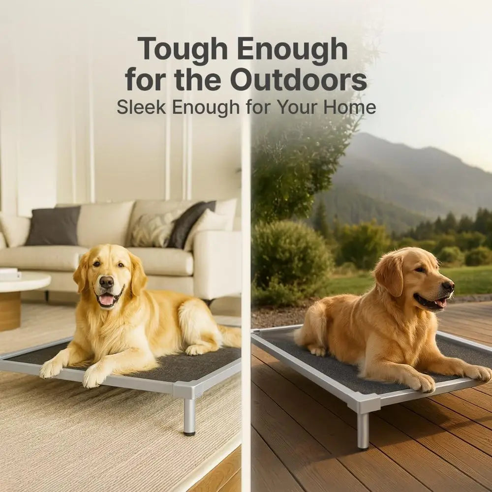 Large Indestructible Aluminum Dog Bed - Heavy Duty, Chew-Proof, Cooling, Raised Pet Cot for Outdoor Use, 48.4x32.7x7
