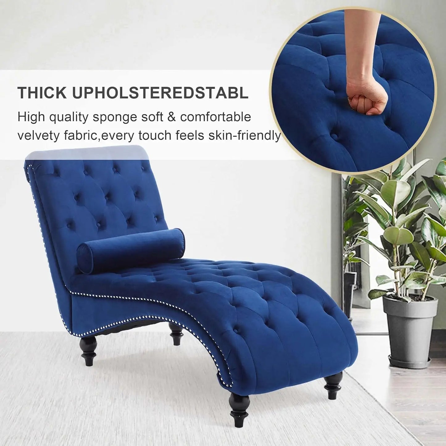 Velvet Chaise Lounge Indoor Upholstered Chair With Pillow