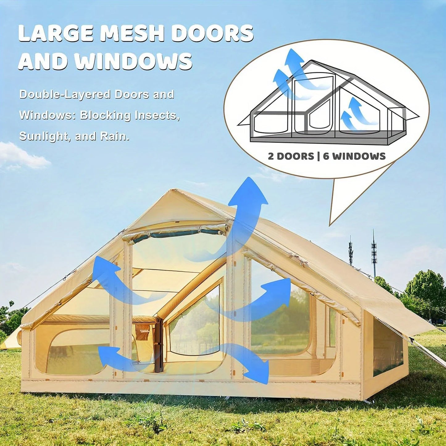 Inflatable Family Tent For Up To Six With Skylight And Waterproof Oxford Cloth