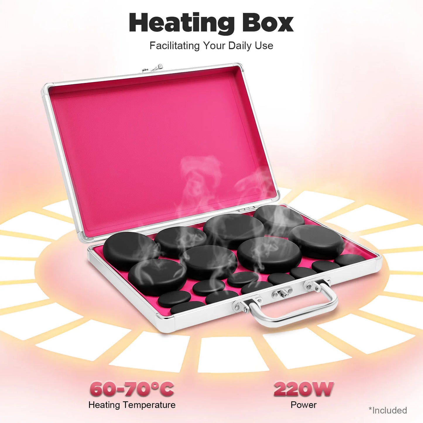 16 Pcs Hot Stones Massage Warmer Kit, Portable Hot Stones Massage Set with Heater Box for Home Spa Warming Therapy Relaxing