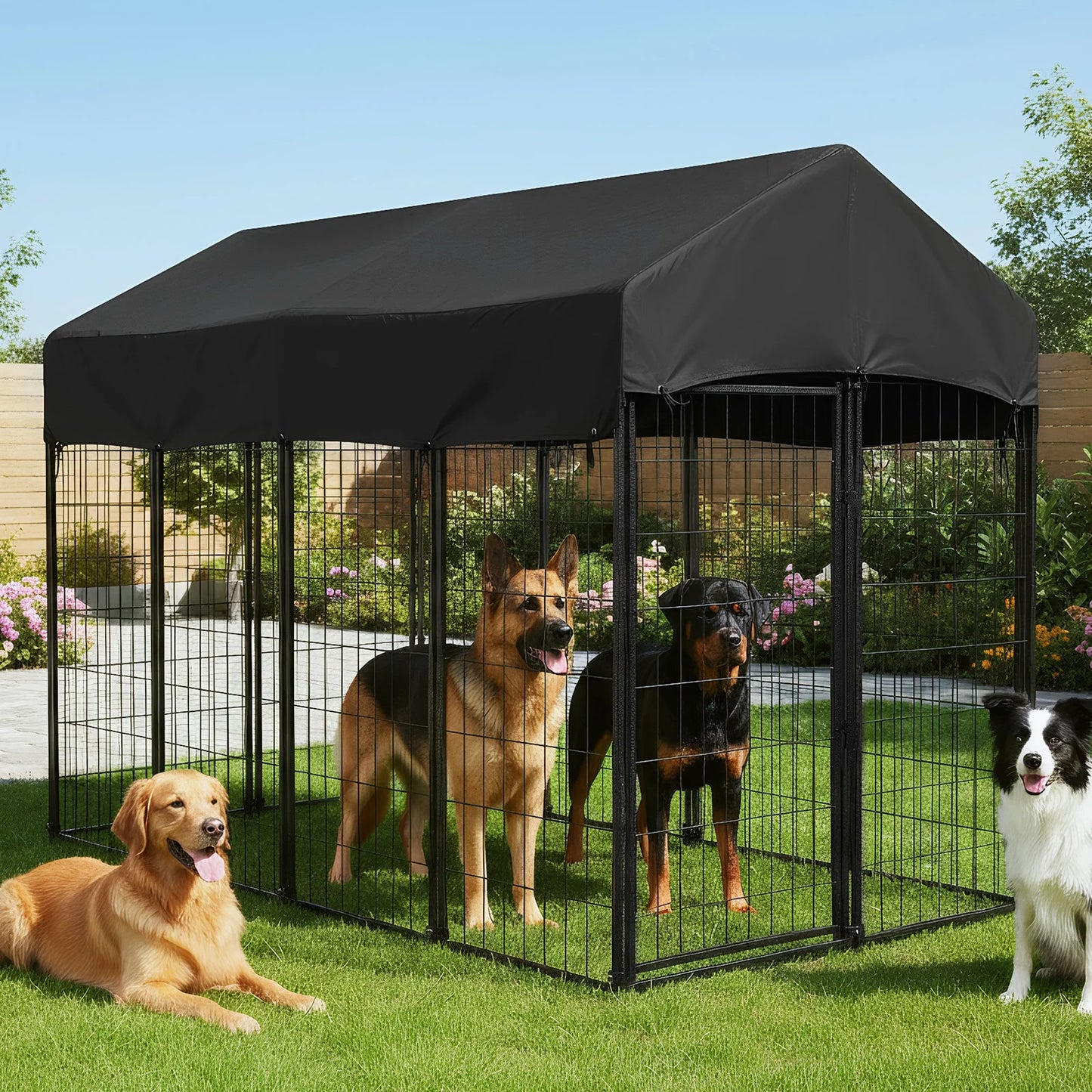 Shunmaii Outdoor Secure Wire Crate Kennel Heavy Duty Steel