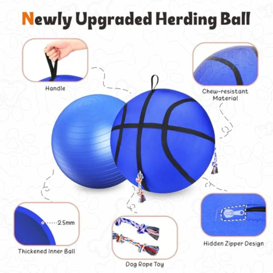25" Herding Ball for Dogs Upgrade and Reinforce Medium to Large Dog Training Toys for Australian Shepherd Horse Balls with Gnaw