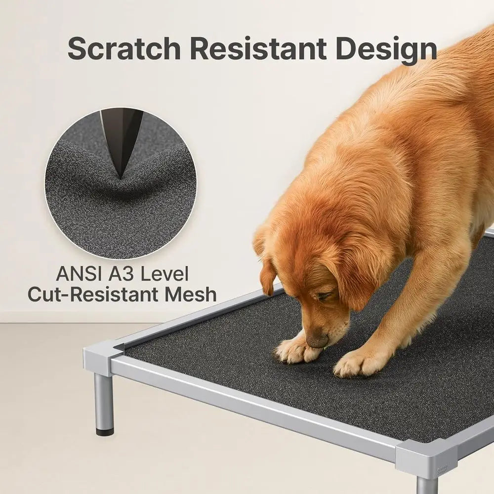 Large Indestructible Aluminum Dog Bed - Heavy Duty, Chew-Proof, Cooling, Raised Pet Cot for Outdoor Use, 48.4x32.7x7