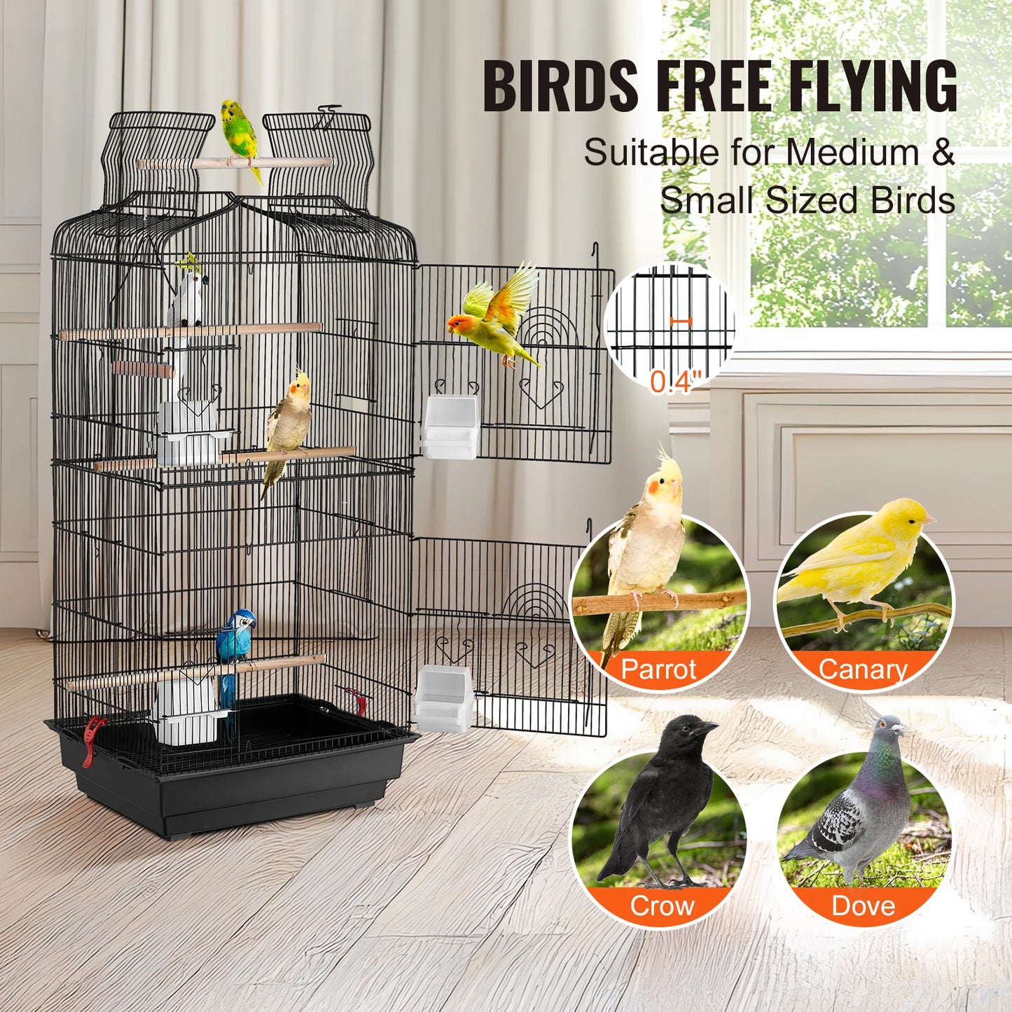 SucceBuy Open Top Large Parrot Cage With Swing And Perch